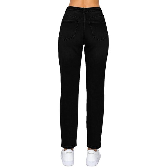 Women's Black Mom Jeans Distressed Knee Casual Relaxed Fit 7 - Picture 2 of 2